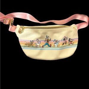 Stoney Clover Lane Cream Fanny Pack with Pink Strap and Disney Characters